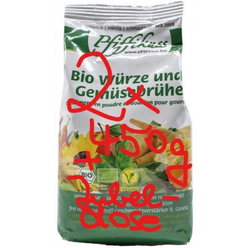 Bio-Würze u. Gemüsebrühe Pfiffikuss, 2x450g Beutel+Tischdose gratis