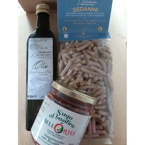 Geschenk-Idee: 500g italienische Pasta u. 270g TomatenSoße und 0,75 lt.  Olivenöl extra vergine